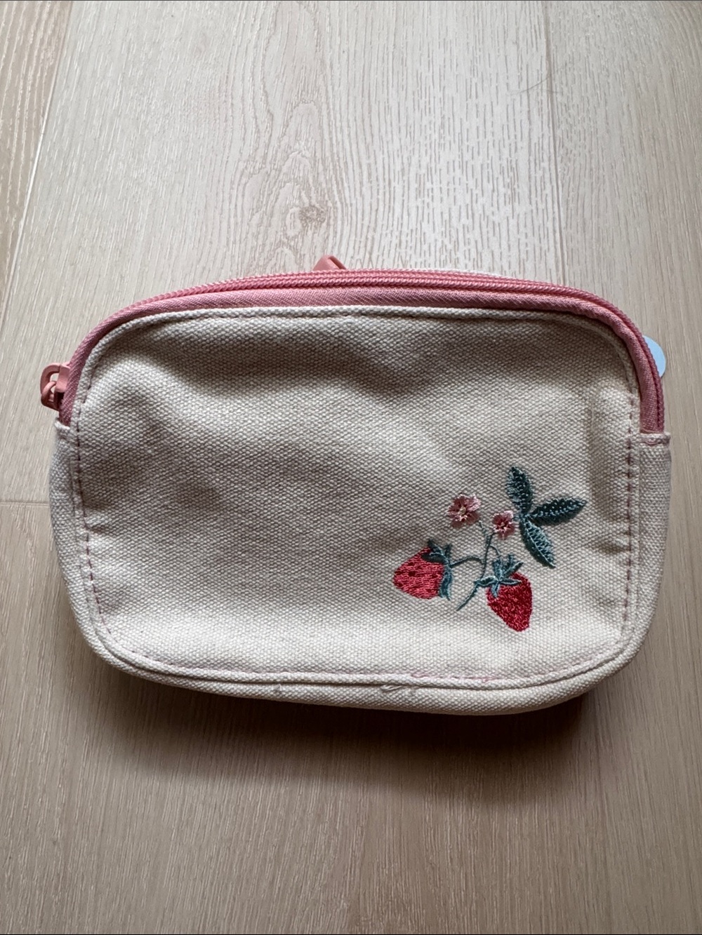 Cat & Jack Canvas Cosmetic Pouch with Pink Trim and Strawberry Embroidery